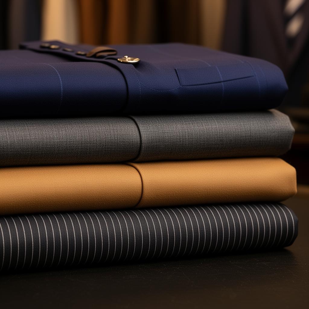 Stack of premium suit fabrics